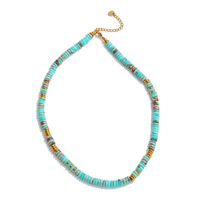 Yhpup Colorful Natural Stone Bead Necklace – Handmade Y2K Stainless Steel Waterproof Chain Jewelry for Women