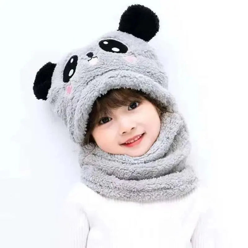 Fashionable Autumn & Winter Children's Cartoon Hat & Scarf Set - Double Layer Wool Warm Hat for Boys & Girls