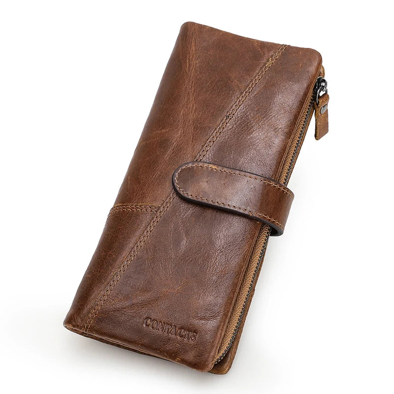 CONTACT'S Genuine Leather Men’s Long Wallet – Phone Bag with Zipper Coin Pocket, Clutch Purse & Small Wallet