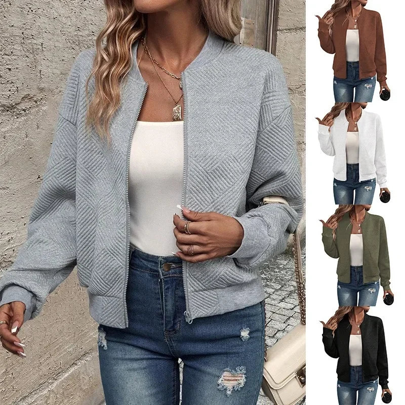Women’s Plus Size Zipper Sweater Coat - Casual Solid Color Autumn & Winter Jacket