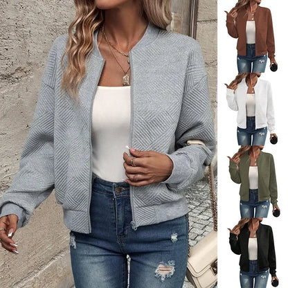 Women’s Plus Size Zipper Sweater Coat - Casual Solid Color Autumn & Winter Jacket