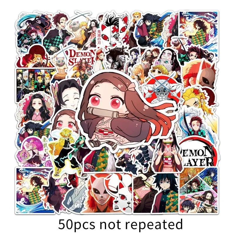 Demon Slayer Anime Stickers - Kamado Nezuko and Tomioka Giyu Cartoon Graffiti Decals for Laptops, Notebooks, and DIY Decorations