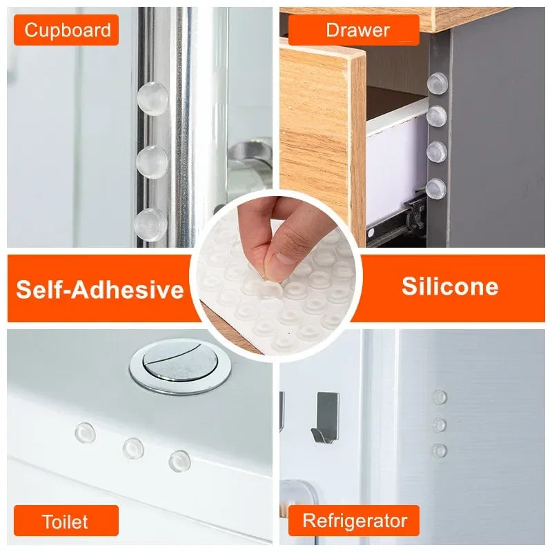100Pcs Self-Adhesive Door Stoppers – Rubber Damper Buffers, Silicone Furniture Pads, Cabinet Cushions & Protective Pads
