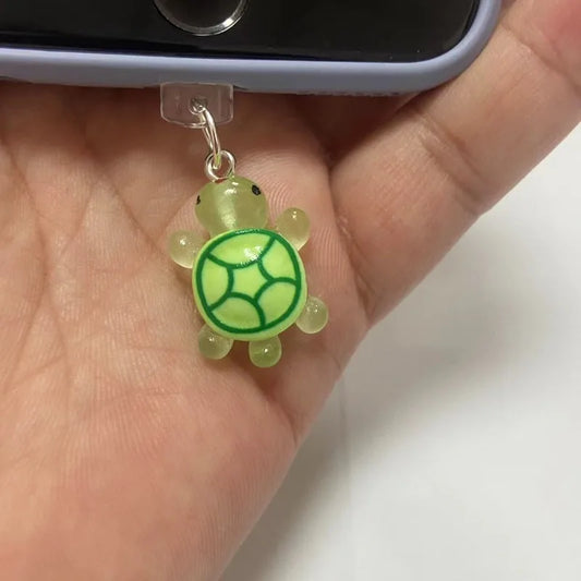Cute Green Turtle Phone Dust Plug - Decorative Hanging Pendant Charging Port Accessory for iPhone & Samsung Type-C Devices