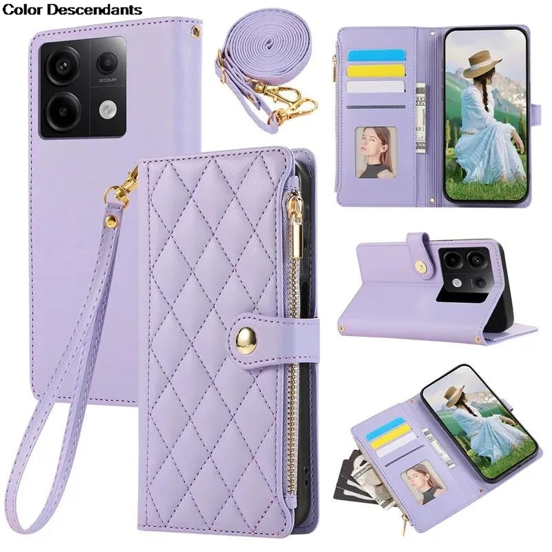 Lanyard Flip Leather Case for Xiaomi – Zipper Wallet & Card Cover for Redmi Note 13/12/12S/11/11S/10/10S/9S/9 Pro/13C/12 Poco X5/M6 Pro