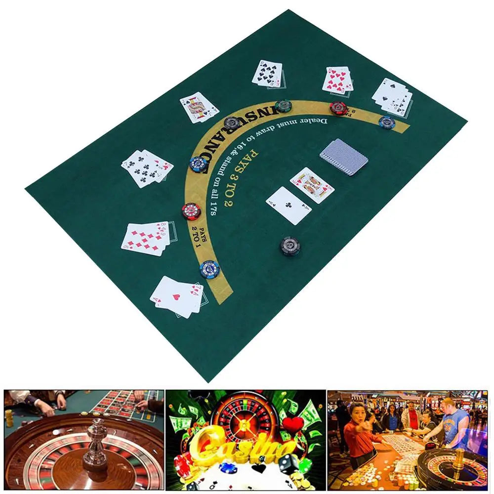 Double-Sided Tabletop Casino Felt Layout Mat – Professional Poker, Texas Hold'em & Blackjack for Roulette Games