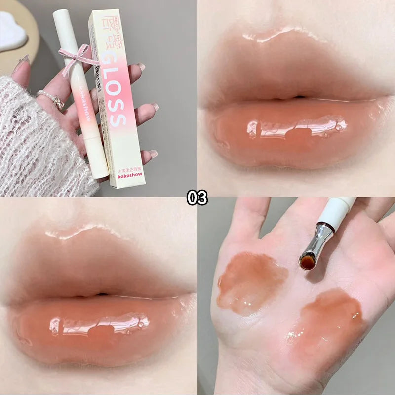 Kakashow Watery Lip Gloss - Jelly Moisturizing Lip Tint with Mirror Iron Brush Head