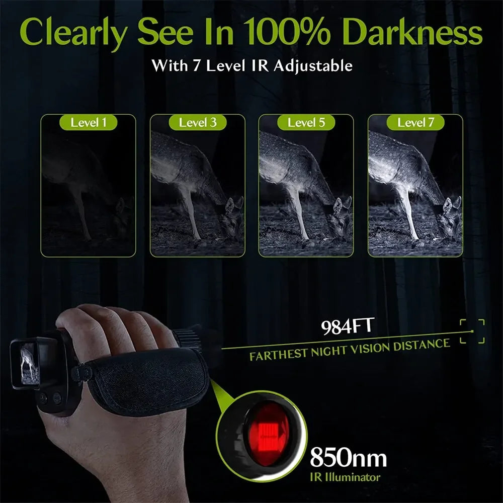 1080P HD Monocular Night Vision Scope – 5X Zoom Infrared Hunting Telescope, 300m Range in Full Darkness