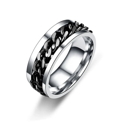 Titanium Steel Spinner Chain Ring - Rotatable Decompression Ring with Bottle Opener Design for Men & Women