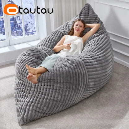 OTAUTAU Faux Fur Bean Bag Cover - 140x180cm Soft Plush Pillowsac No Filler