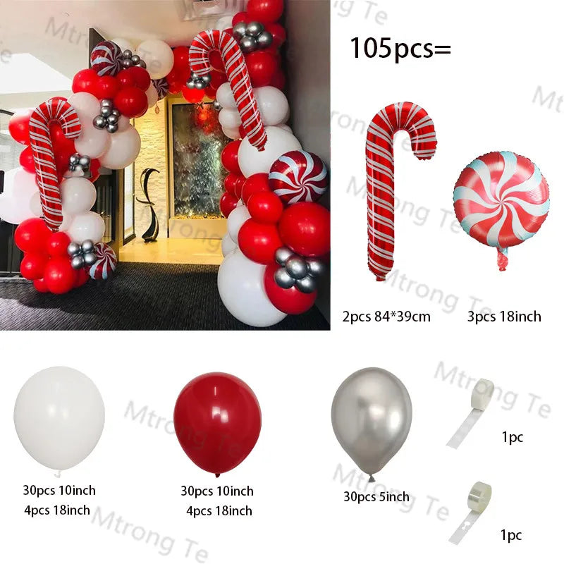 Christmas Balloon Garland Arch – Red & Green Balloons, Star, Santa, and Gift Box Foil Balloons for Xmas and New Year Decoration