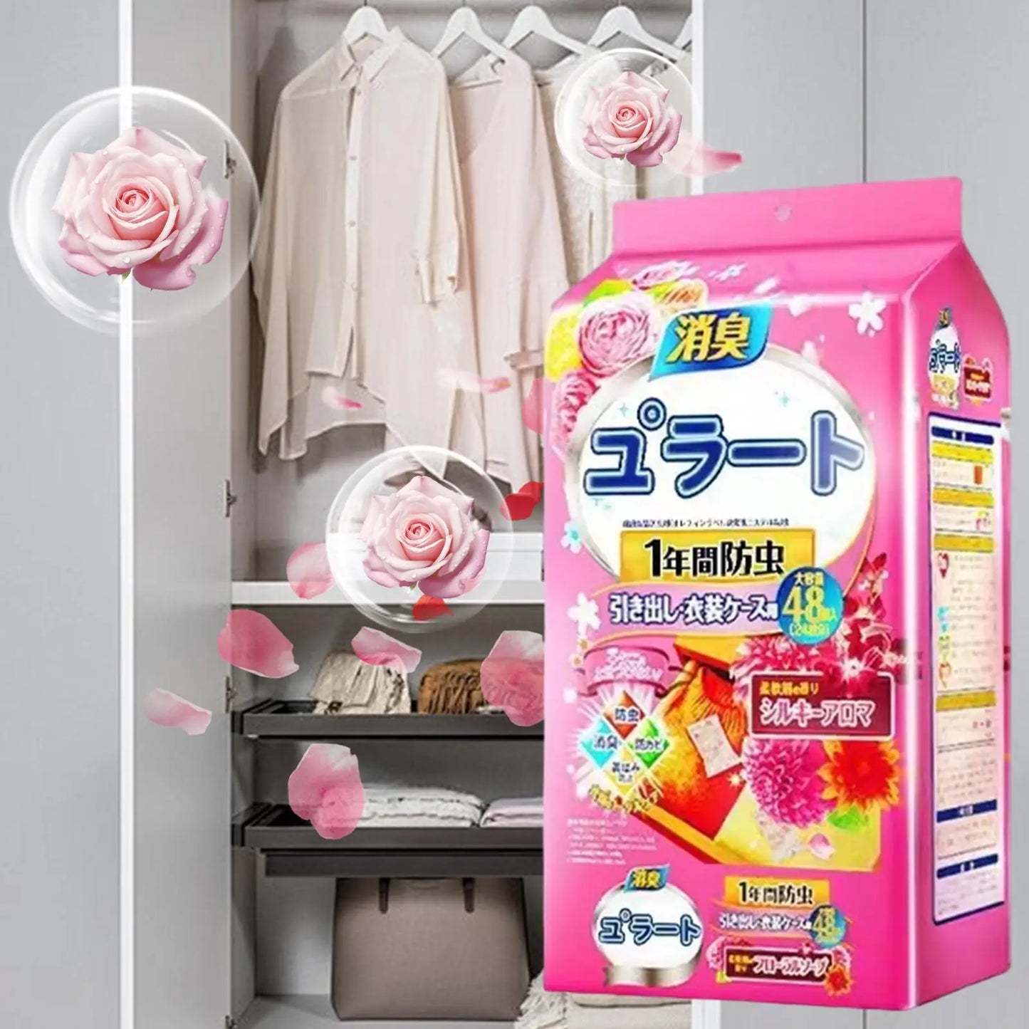 48pcs Closet Scent Bags – Camphor Insect Repellent & Moisture-Proof Wardrobe Deodorant Sachets