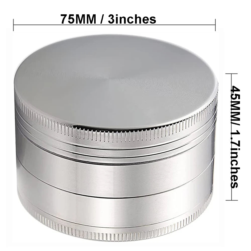 75mm (3") 4-Layer Zinc Alloy Herb Grinder — 4-Piece Large Spice & Smoking Crusher
