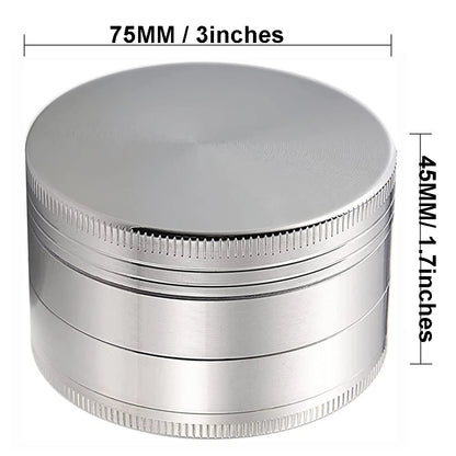 75mm (3") 4-Layer Zinc Alloy Herb Grinder — 4-Piece Large Spice & Smoking Crusher
