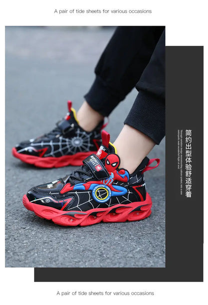 Disney Boys LED Shoes – Cartoon Sports Sneakers with Non-Slip Leather, Size 25-35, Perfect for Running