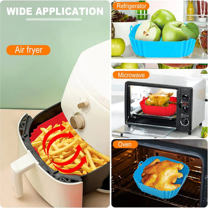 Reusable Silicone Air Fryer Liner Basket with Non-Stick Baking Tray & Pizza Pan for Kitchen Cooking