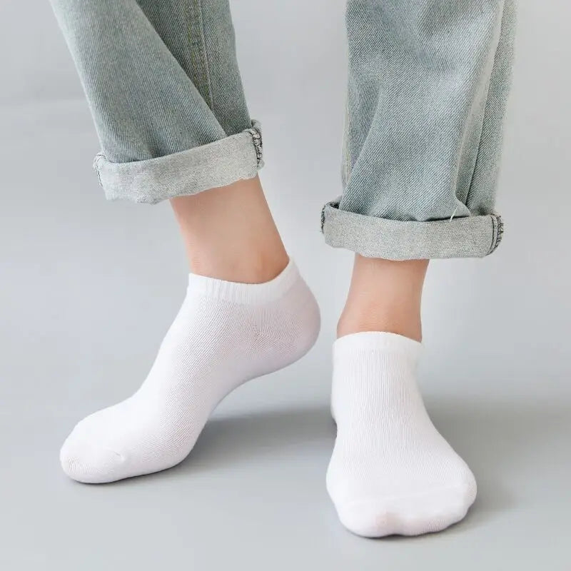 Unisex Ankle Socks Set – Solid Black White Gray Breathable Cotton Invisible Sports Short Socks for Men & Women (5/10 Pairs Pack)