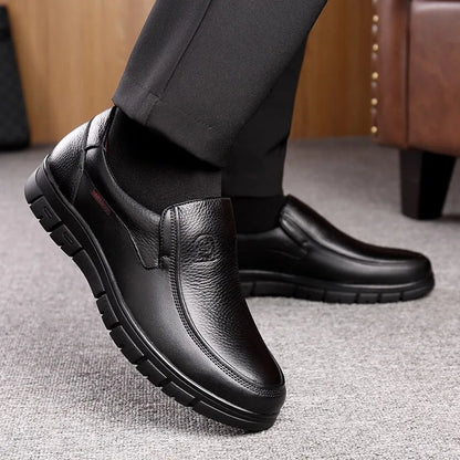 Genuine Leather Casual Shoes for Men – Flat Platform Walking Loafers, Breathable Handmade Outdoor Sneakers