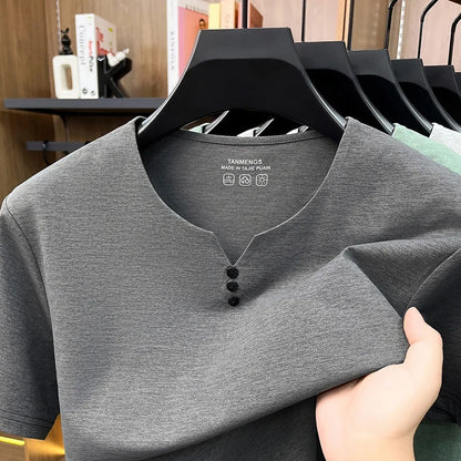 Men's Henley Neck T-Shirt - Short Sleeve Casual Summer Top