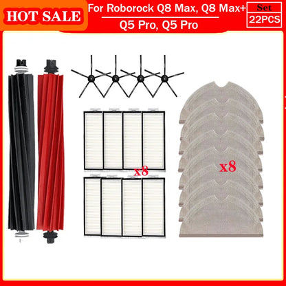 Roborock Q5 Pro & Q8 Max Replacement Parts – Main Brush, Side Brush, HEPA Filter, Mop & Dust Bag Accessories