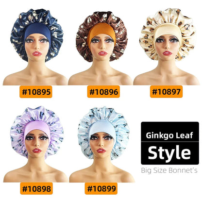 Large Satin Bonnet for Women - Flower Print Silk Sleep Cap with Elastic Band for Braids, Curly & High-Density Hair