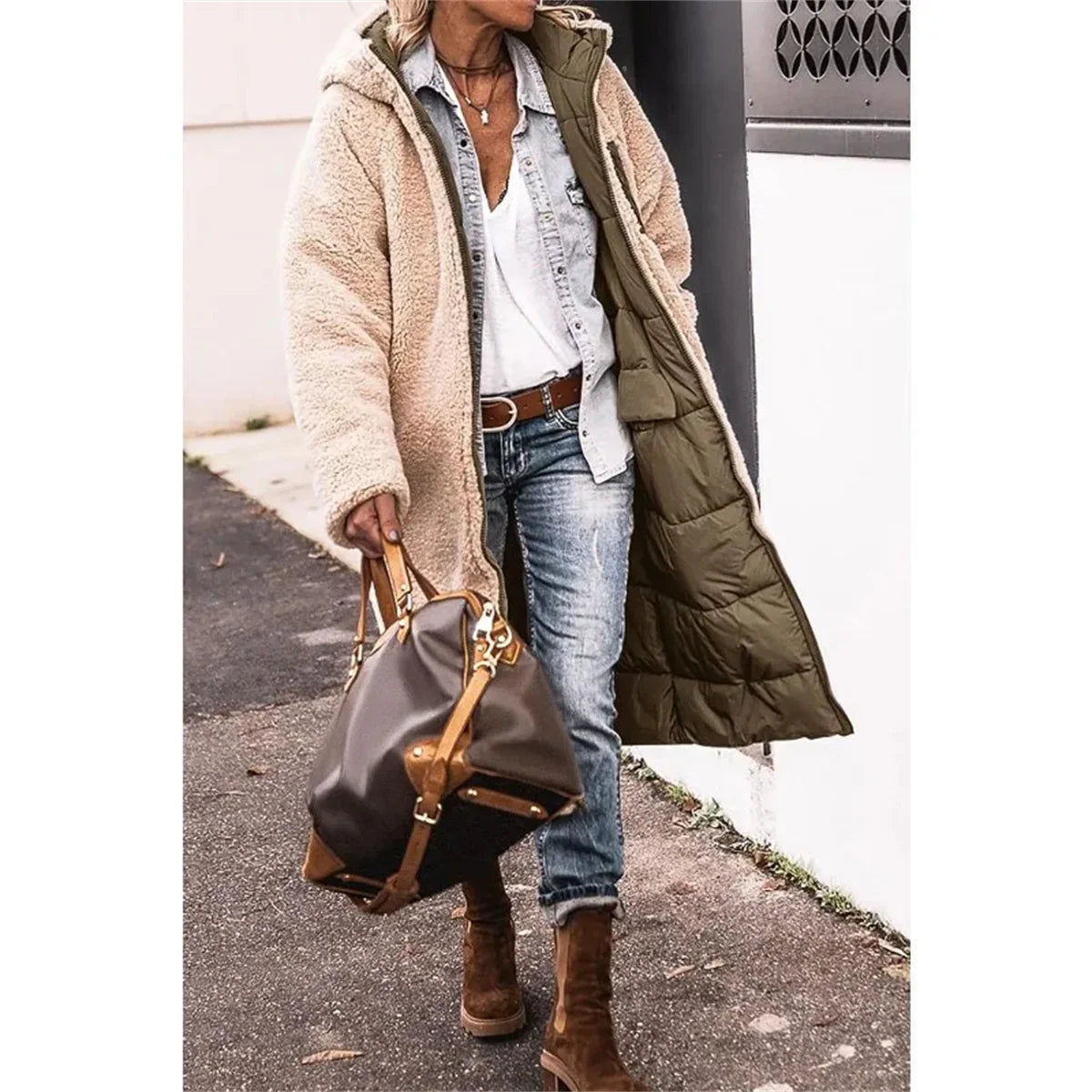 Women's Winter Hooded Quilted Jacket – Reversible Solid Puffer Coat, Thick Long Sleeve Casual Outerwear