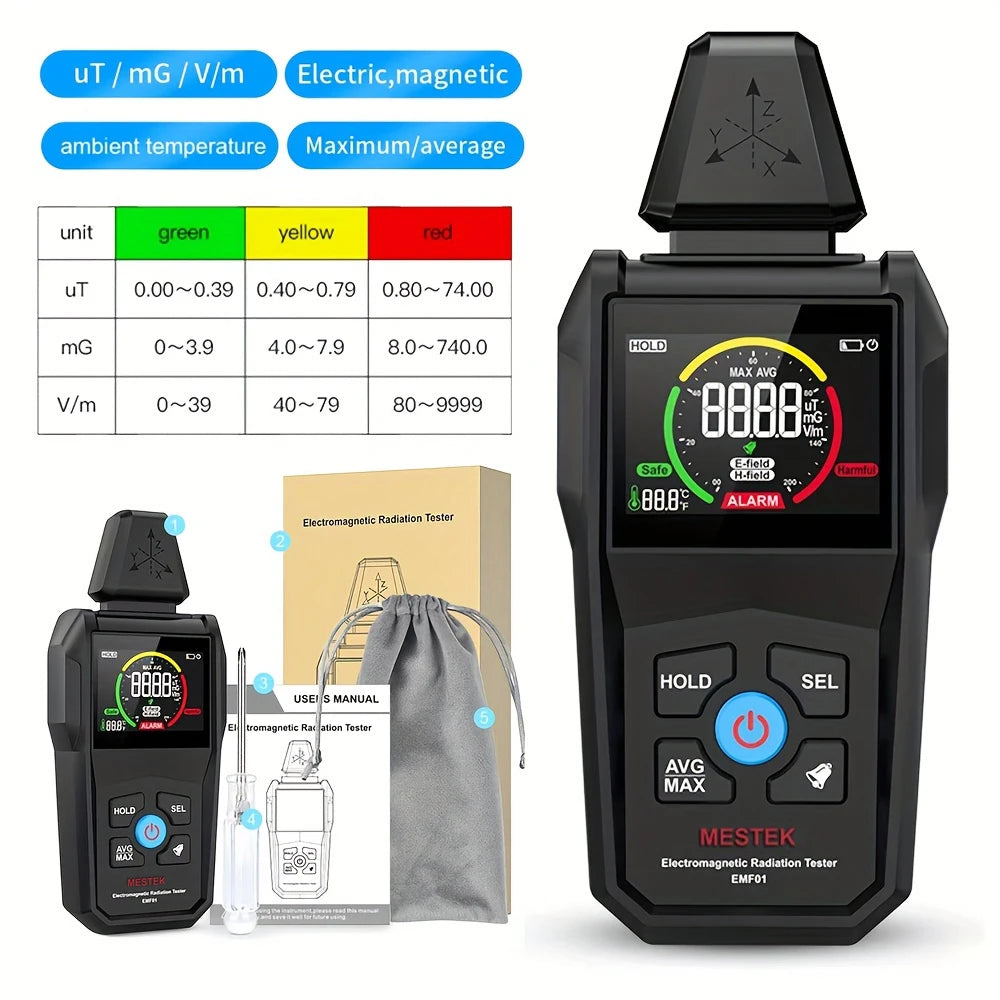 Professional EMF Meter Electromagnetic Field Detector - Portable Radiation Tester with Alarm for Home, Office & Ghost Hunting