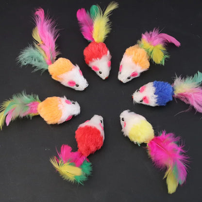 Interactive Cat Toy – Soft Fleece Mouse & Colorful Feather Training Toy for Kittens and Cats