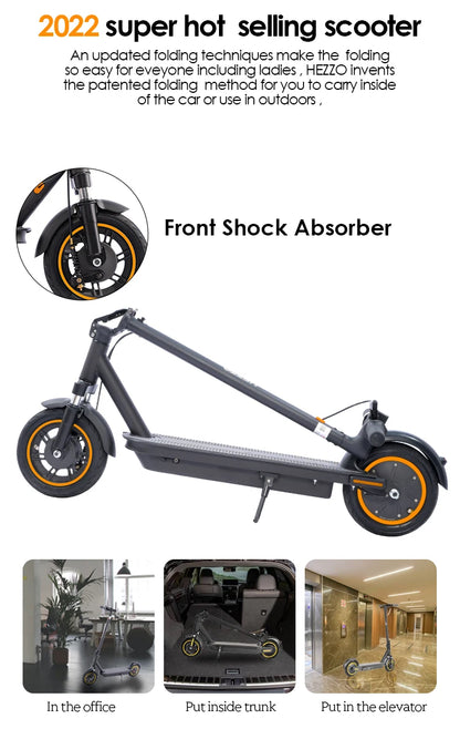 HEZZO G30 36V 500W Electric Scooter — 21MPH, 37.5-Mile Range, 10" Wheels, 15Ah Foldable Escooter with Front Suspension