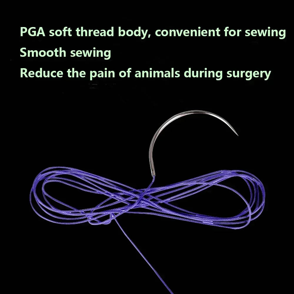 12PCS Absorbable Suture Threads for Pets — 90cm PGA Polyglycolic Acid Sutures with Needle | Sterile Veterinary Use