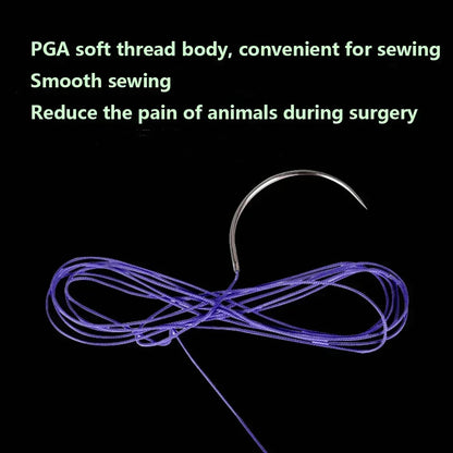 12PCS Absorbable Suture Threads for Pets — 90cm PGA Polyglycolic Acid Sutures with Needle | Sterile Veterinary Use