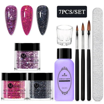 Nail Crystal Powder Kit – Acrylic Liquid Set with Pink & White Powder, Nail Brush for Extension & Carving, Beginner Set