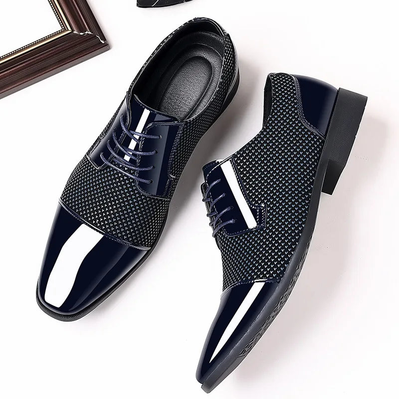 Men’s Classic Patent Leather Oxfords - Lace-Up Formal Black Dress Shoes for Weddings & Parties