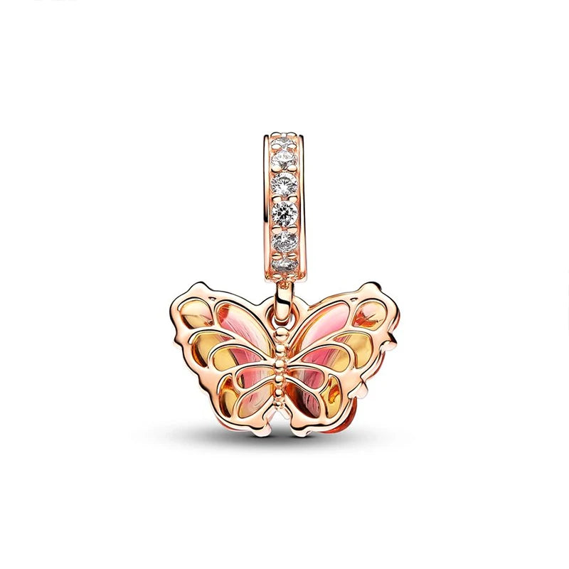 925 Silver Butterfly Dangle Charm – Blue & Yellow Glass for 3mm Original Bracelet, DIY Jewelry Gift