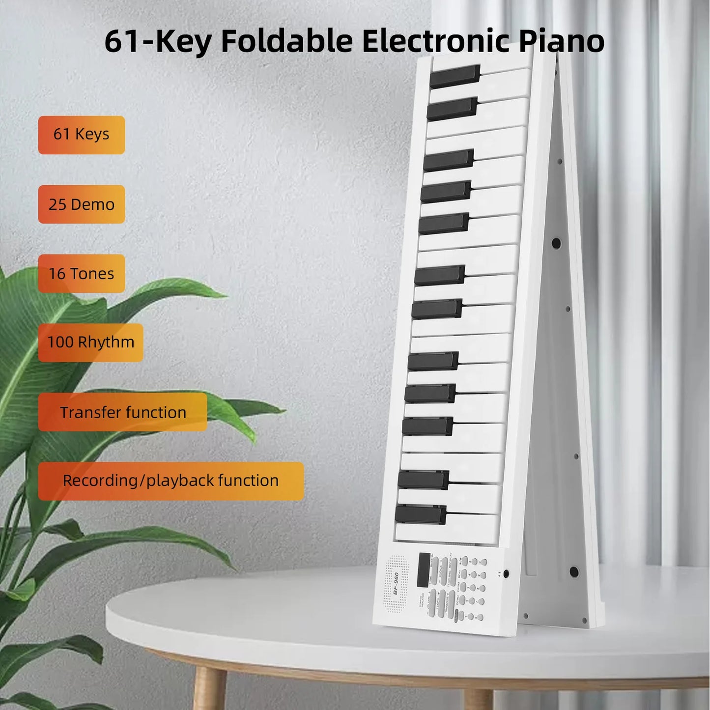 61 Key Foldable Electronic Piano Keyboard, Multifunctional with LED Display & Built-in Battery, Digital Piano