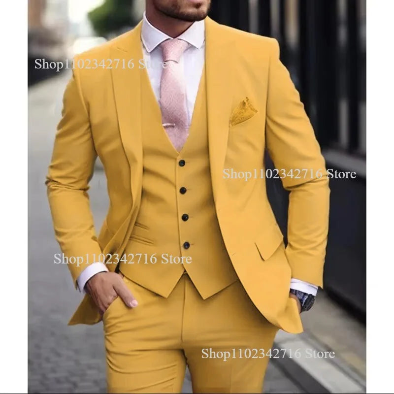Men's Pink 3 Piece Suit - Slim Fit Wedding Tuxedo Jacket, Vest & Pants Set For Groom Formal Occasions