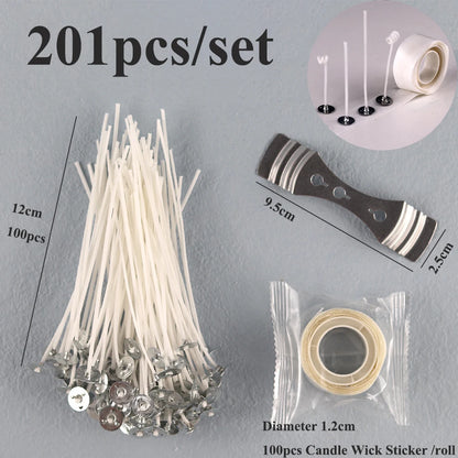 Smokeless Candle Wicks – Pre-Waxed Cotton Core with Metal Sustainer Tabs, 2.6-20cm for DIY Handmade Candle Making