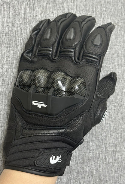 Motorcycle Gloves – Black Racing Genuine Leather, White Road Riding Team Gloves for Men, Summer & Winter with Touch Screen Compatibility