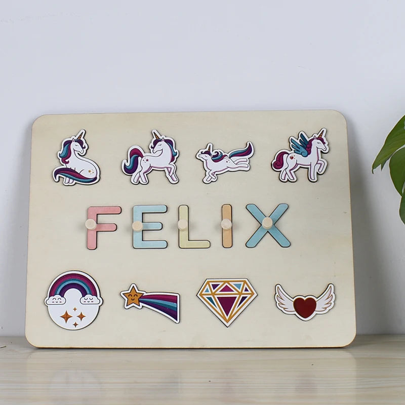 Montessori Personalized Wooden Name Puzzle — Custom Letter Board Educational Toy for Babies