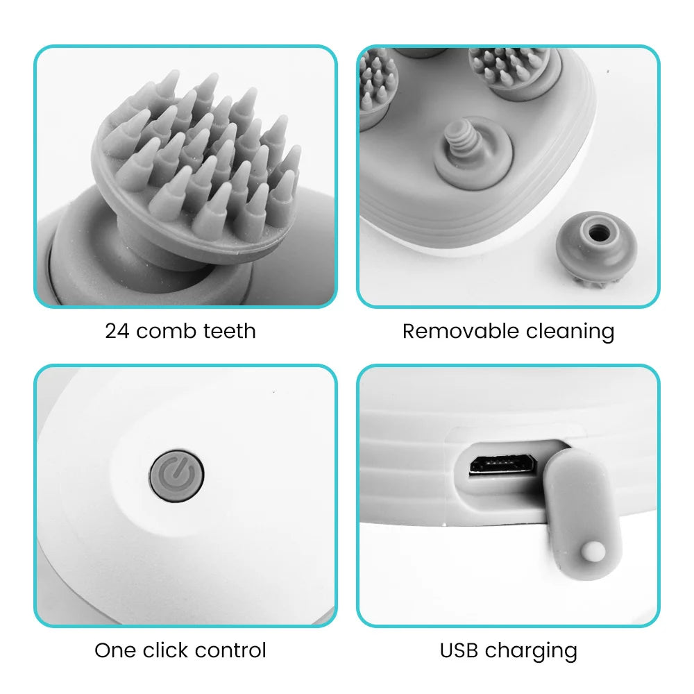 Electric Head Scalp Massager — 4 Kneading Heads for Hair Growth, Deep Tissue Relaxation & Pet Use