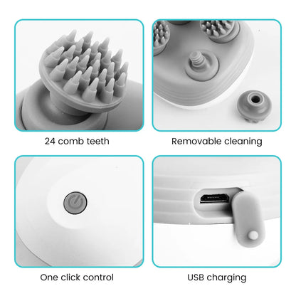 Electric Head Scalp Massager — 4 Kneading Heads for Hair Growth, Deep Tissue Relaxation & Pet Use