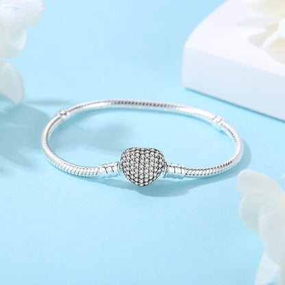 925 Sterling Silver Love Heart Charm Bracelet – Rose Gold Snake Chain Bangle for Women | DIY Luxury Bead Jewelry Accessories