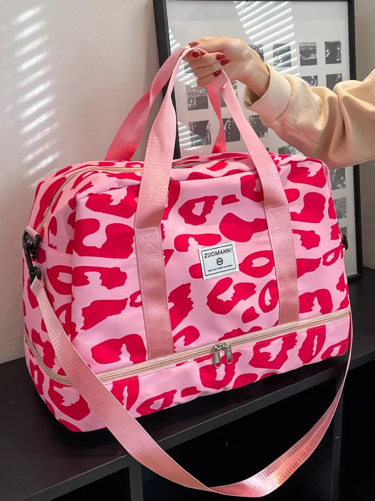 Women’s Carry-On Travel Bag – Spacious Animal Print Nylon Gym & Sports Bag, Large Capacity Weekend Overnight Bag