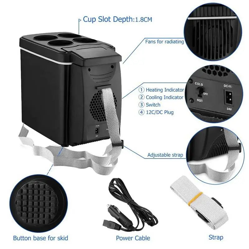 12V 6L Portable Car Freezer - Mini Auto Refrigerator Cooler for Outdoor Travel & Road Trips
