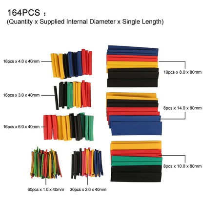 127/164/328/580Pcs Heat Shrink Tubing Kit – Shrinking Insulation Sleeving for Car Electrical Cable, Thermal Casing Wrap