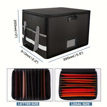 Fireproof Waterproof File Organizer – Large Capacity Black Foldable Storage Box with Handle & Combination Lock