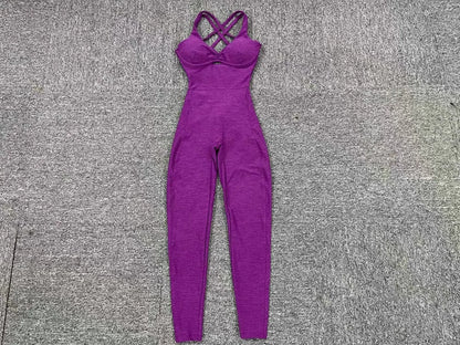 Women’s Black Sporty Jumpsuit – 2025 Workout Yoga Gym Set with Push-Up Fitness Overalls