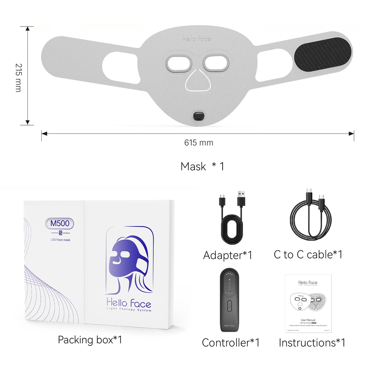 Hello Face M500S LED Red Light Therapy Mask - Wireless Portable PDT Facial Device with Red and Near-Infrared Light Therapy