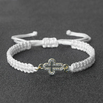 Crystal Hollow Cross Bracelet - Braided Prayer Healing Bangle Jewelry Gift for Women & Yoga Lovers