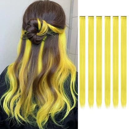 22-Inch Colored Clip-In Hair Extensions – 6pcs Straight Synthetic Party Highlight Hairpieces